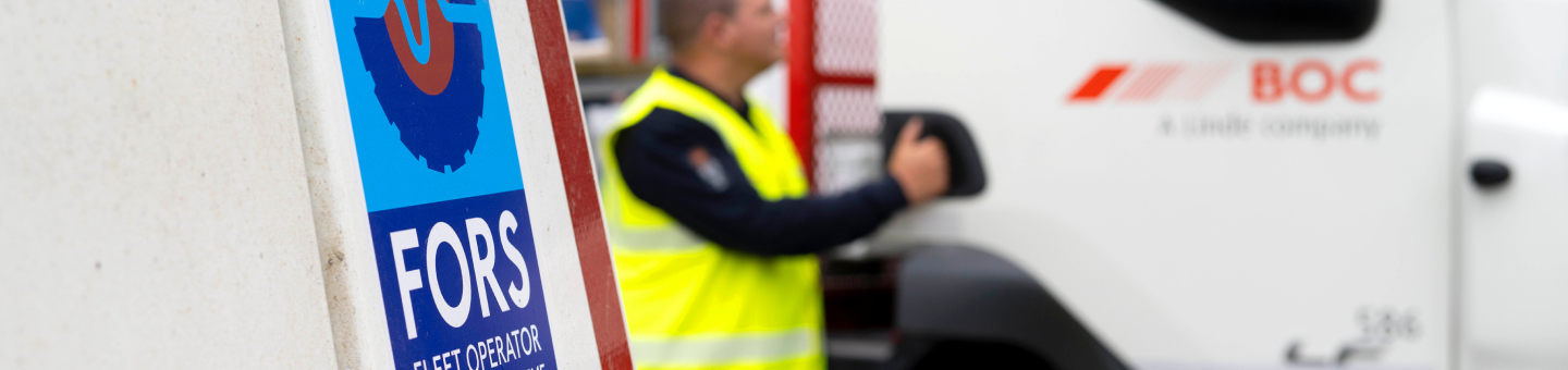 FORS fleet operator branded sticker with man opening lorry